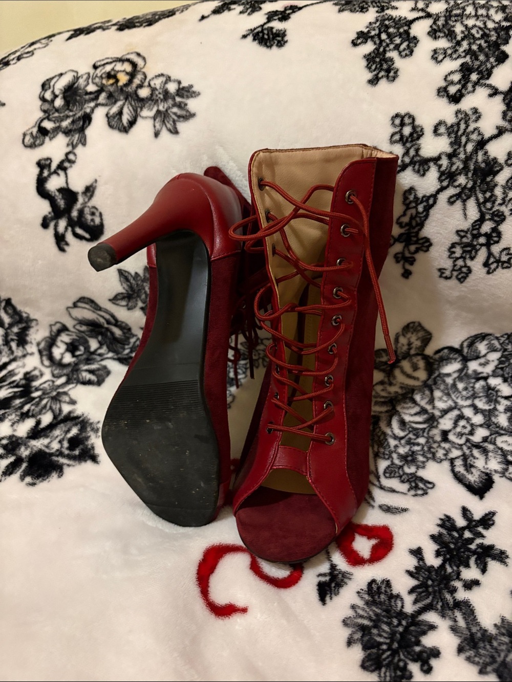 Women's Red Lace-up Heels Dance Shoes